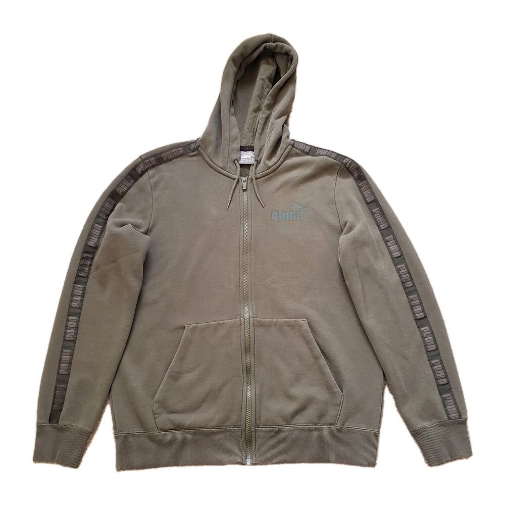 Puma Faded Green Full Zip Size Medium Mens Hooded Sweatshirt